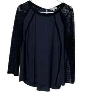 Rebecca Taylor Navy‎ Blue/Black Long Cutout Sleeve
Keyhole Open Back Blouse, 12